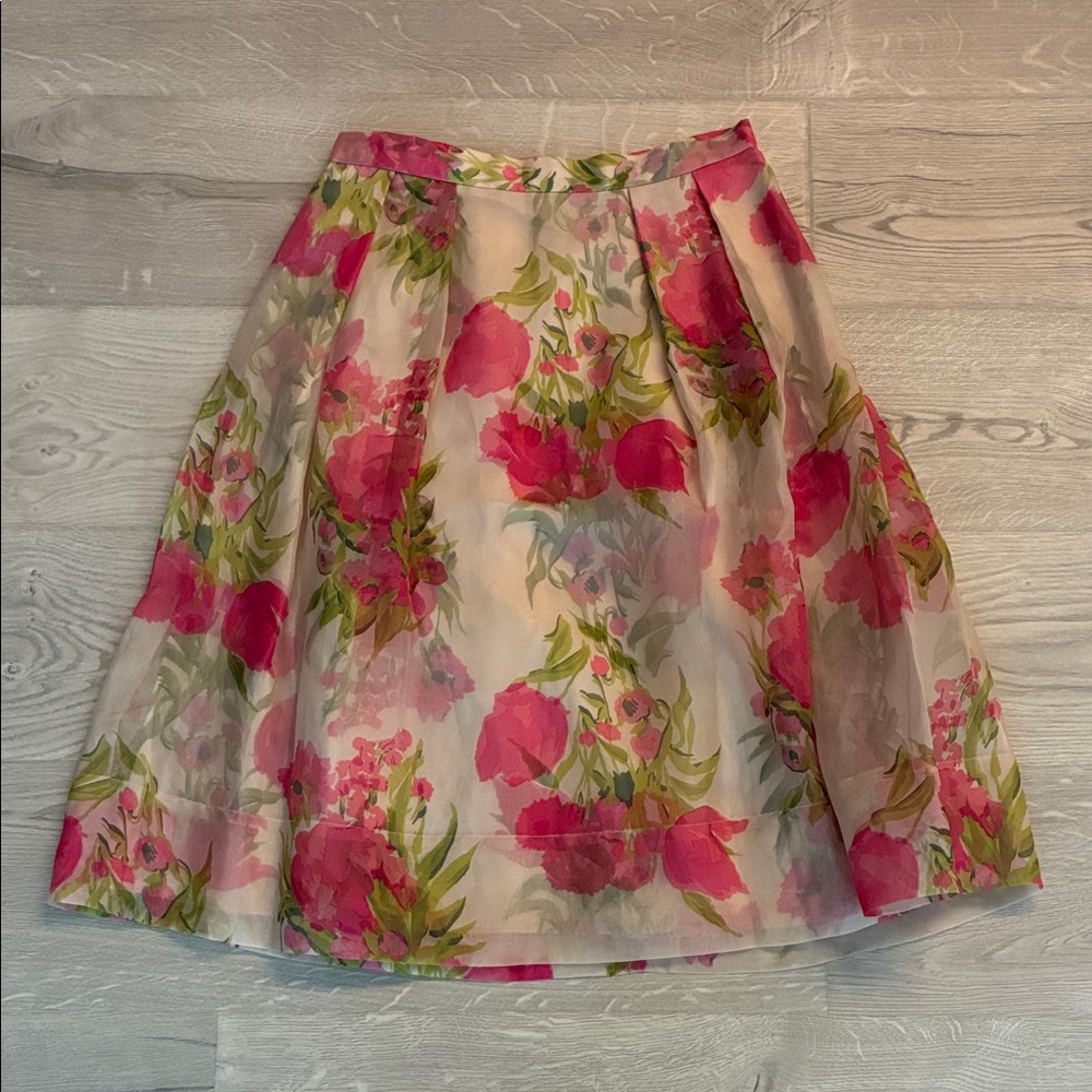Boden Pandora Skirt in Pink and Green Floral Silk Cotton 4R